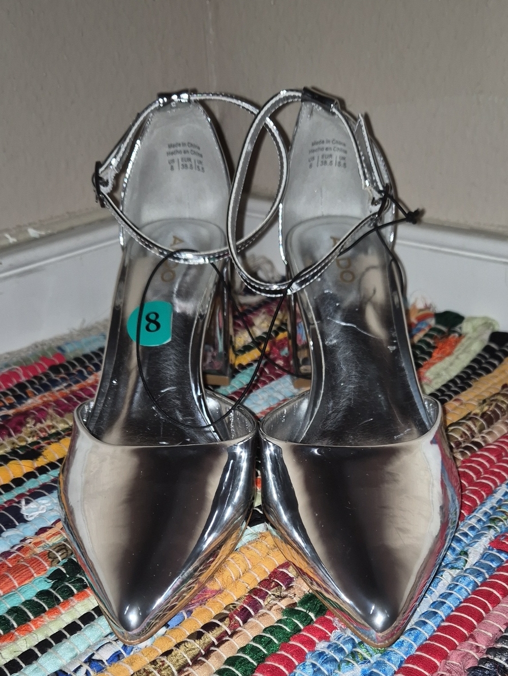 Aldo Metallic Silver Pointed Toe Ankle-Strap Heels